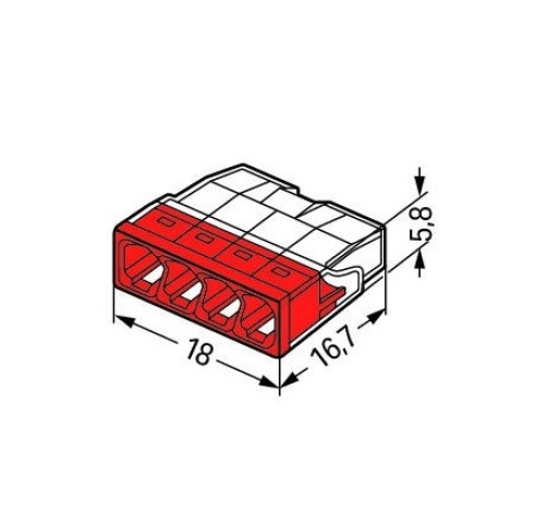 Laidų jungtis 4x0,5-2,5mm² Wago 2273-204 raudona