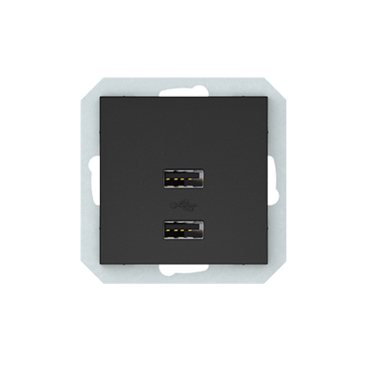 USB maitinimo lizdas 2 vietų 5V DC 3,4A QR1000 juoda matinė
