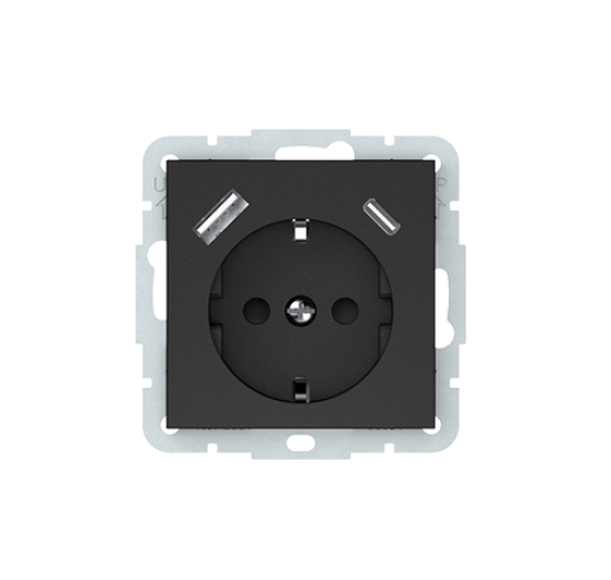 Kištukinis lizdas su įž. su USB-A ir USB-C QR1000 juoda matinė