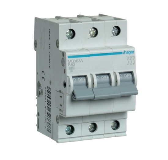 Automatinis jungiklis MB363A 3P B 63A Hager