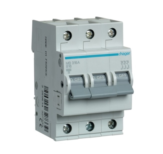 Automatinis jungiklis MB316A 3P B 16A Hager