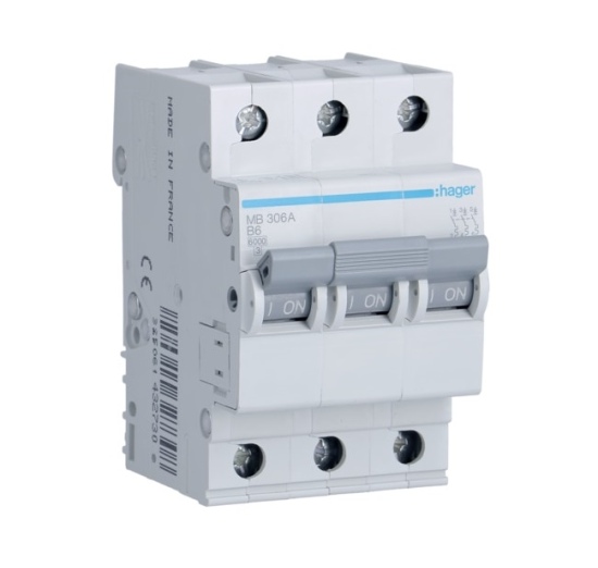 Automatinis jungiklis MB306A 3P B 6A Hager