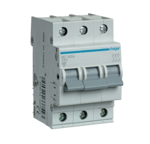 Automatinis jungiklis MC363A 3P C 63A Hager
