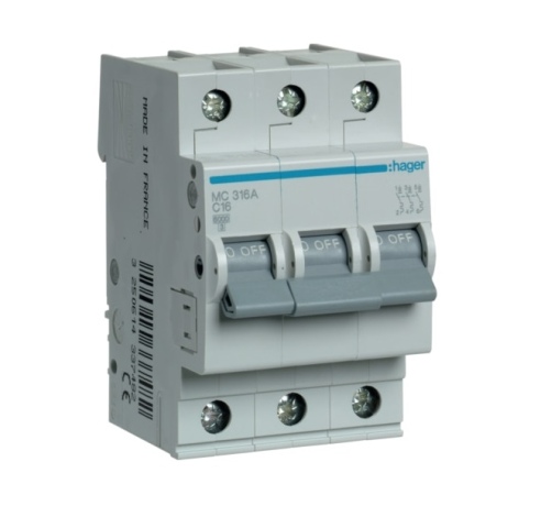 Automatinis jungiklis MC316A 3P C 16A Hager