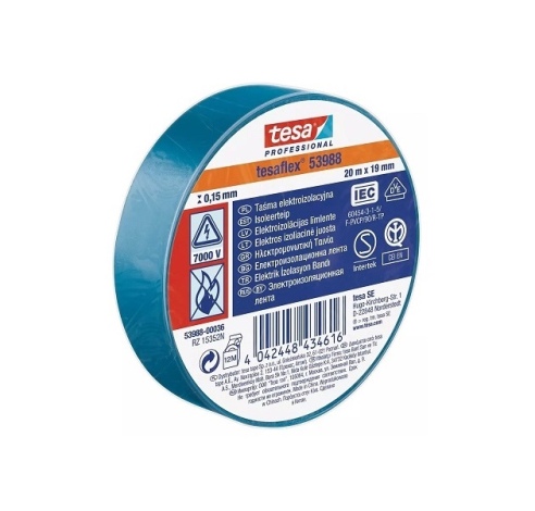 Izoliacinė juosta PVC 0,15mmx19mmx20m, mėlyna, Tesa