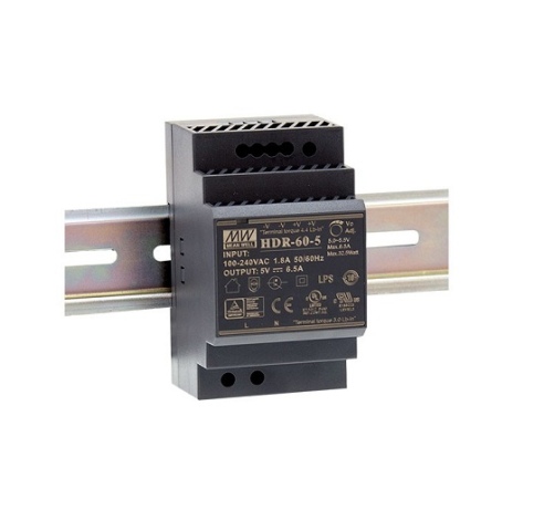 Impulsinis maitinimo šaltinis HDR-60-24 DC 24V 2,5A 60W ant bėgelio Mean Well